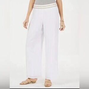 NWT Women’s JM College White Summer Women Wide-Leg Metallic-detail Pants Size L